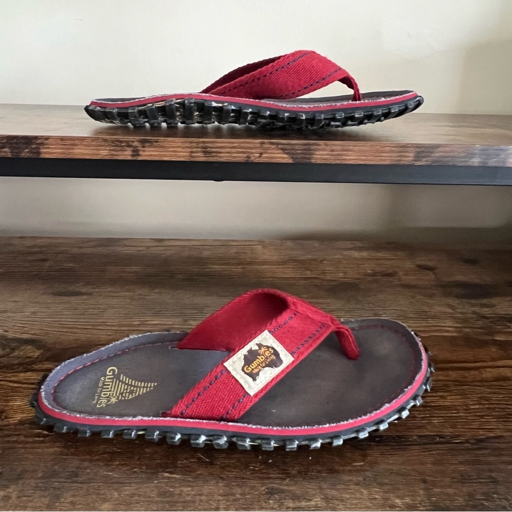 Gumbies Islander Red Flip Flops Canvas Thong Toe Minimalistic Sandals Womens 5/6